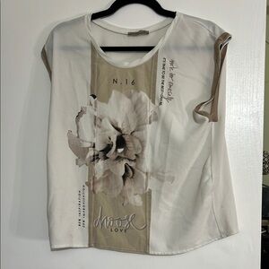 Floral Print Women's Top - White and Tan